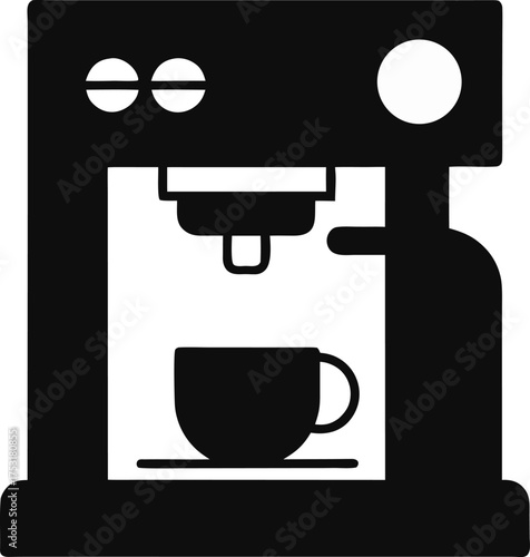 Simple black silhouette of a coffee machine on a white background