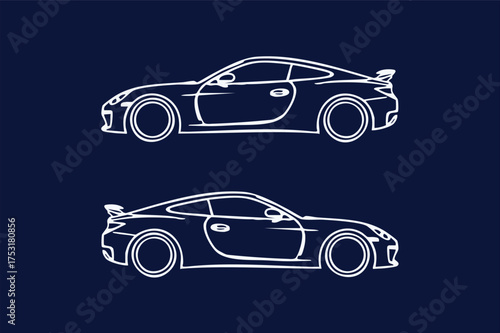 Car Silhouette. White neon car silhouette on a blue background to create a logo design, banner or marketing advertisement..Vector Illustration