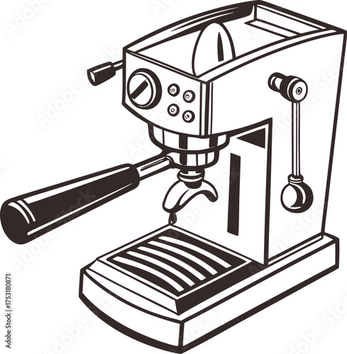 Simple black silhouette of a coffee machine on a white background