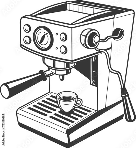 Simple black silhouette of a coffee machine on a white background