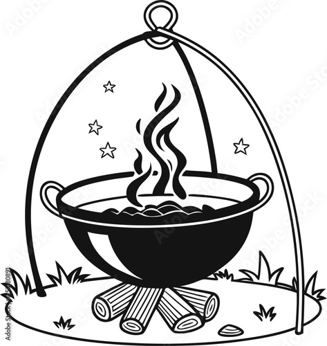 Simple black silhouette of a campfire or fire pit icon
