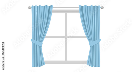 Serene window dressed with light blue curtains creating a minimalist and peaceful interior scene depiction