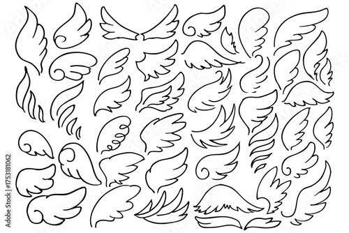 可愛い天使の羽のベクターセット｜ハート・フレーム・バレンタイン・ウェディング装飾素材