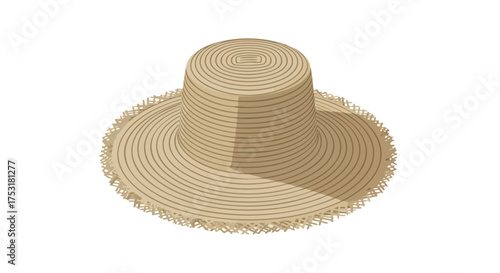 Stylized straw sunhat with fringe detail and minimalist design perfect for summery designs, illustrations, and vectors for your creative projects