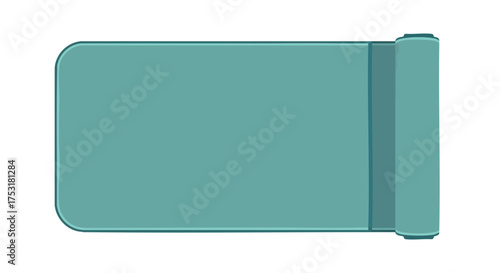 Stylized teal sleeping mat illustration, ideal for yoga or exercises, rolled partially to showcase texture and portability for fitness enthusiasts