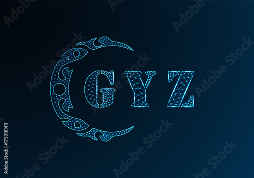 Low poly letter logo GYZ design. GYZ letter logo low poly vector design on blue color gradient background. GYZ logo low poly design