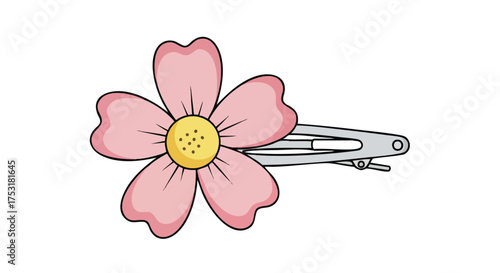 Delicate flower hairpin illustration, showcasing a pastel pink bloom attached to a silver-toned clasp for charming hair accessories