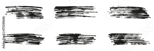 Hand Drawn Brush Stroke Set. Grunge Ink Line Texture. Smear for Artistic Background Distressed Mark Highlight Effect Silhouette Symbol Collection. Isolated Vector Illustration