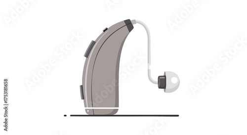 Modern behind-the-ear hearing aid device for auditory assistance and improved hearing experience isolated on white background