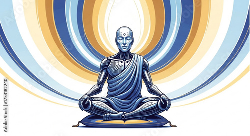 Meditating robot ai zen digital art spiritual enlightenment mindfulness technology peace machine learning
