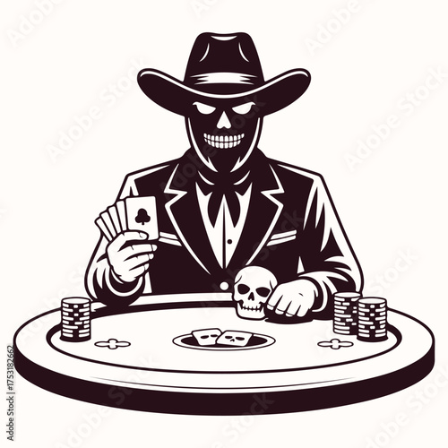 Skull Cowboy Playing Poker With Chips playing cards
