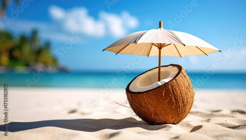 Wallpaper Mural Tropical coconut beach idyllic coastal paradise scene perfect tropical escape with fresh coconut on sandy beach Torontodigital.ca