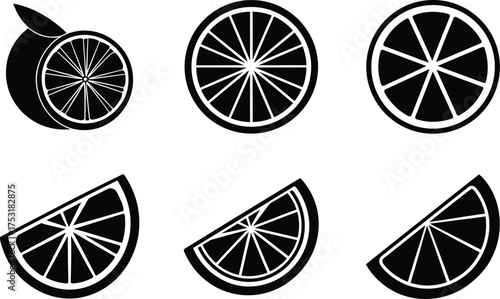 Citrus Fruit Slice Silhouette Vector Icons Set