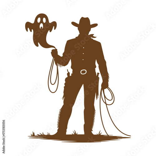 Cowboy Holding a Ghost on a Lasso Silhouette western