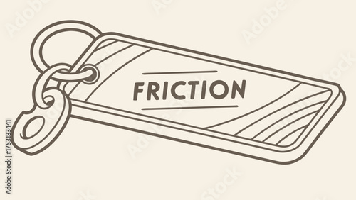Illustration of a keychain with the word friction and curved lines on a light background color tone
