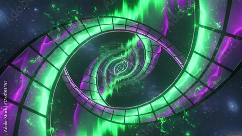 Futuristic neon tunnel loop animation with glowing lights and cyberpunk vibe. Perfect for VJ loops, motion graphics, music visuals, and digital backgrounds.