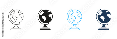 Globe Line And Solid Icon Set. Global Education, Geography Learning, And World Exploration Symbol Collection. Classroom And Travel Planning Tool. Isolated Vector Illustration