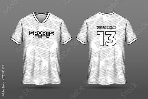 Front back sport jersey mockup with white geometric pattern