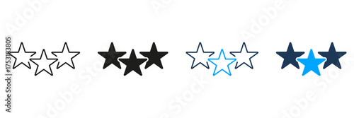 Three-Star Rating Line And Solid Icon Set. Customer Feedback And Quality Assessment Symbol Collection. Evaluation And Review System Design. Isolated Vector Illustration
