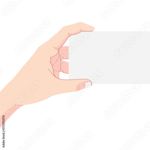 Close Up of a Light Skinned Hand Holding a Blank White Card Against a Transparent Background