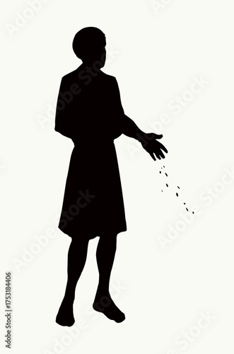 Vector drawing. A man sowing wheat