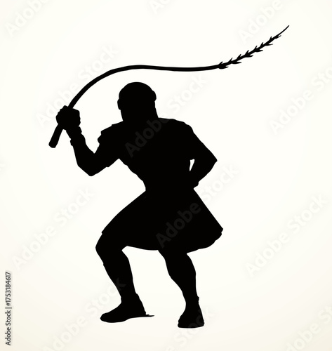 Vector drawing. Beaten man tied to a pole