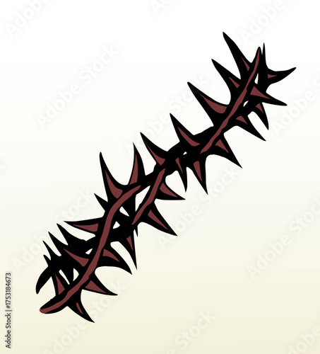 Vector drawing. Big thorn branch