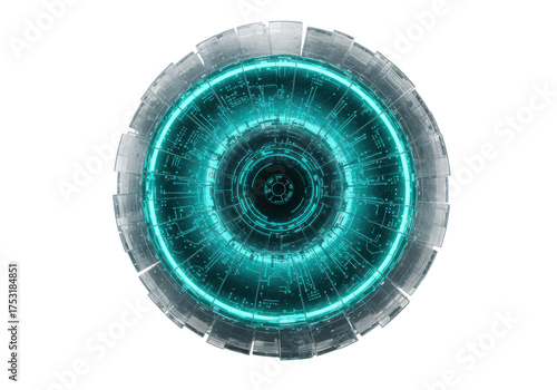 Isolated futuristic circle with electric lights, technological machinery design render