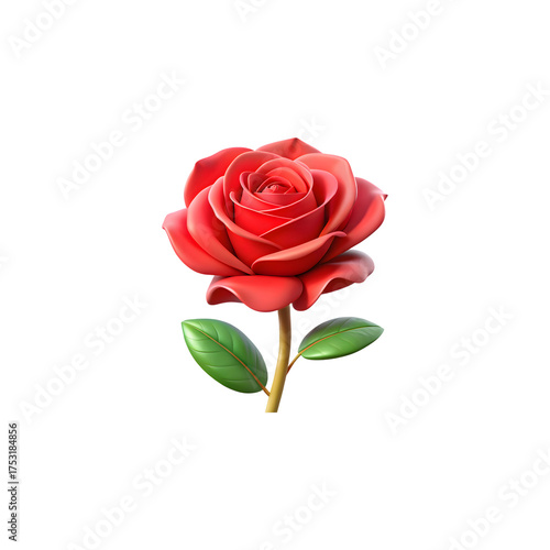 Beautiful red rose with green leaves isolated on a contrasting background for elegant floral photography