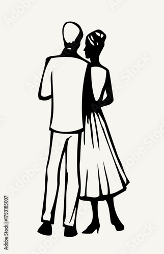 Vector drawing. Dating man and woman