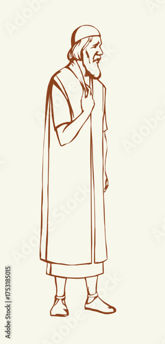 Vector drawing. Old man in ancient clothing