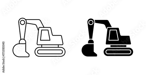 excavator icon - outline and glyph style