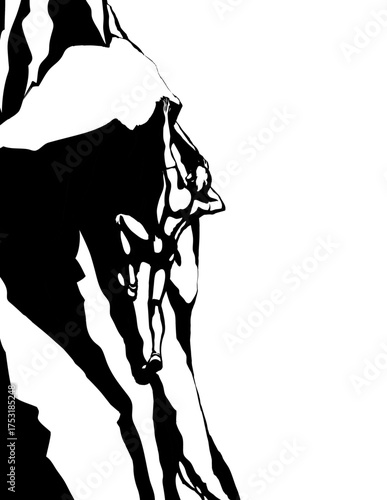 Climber climbs on a rock. Vector drawing