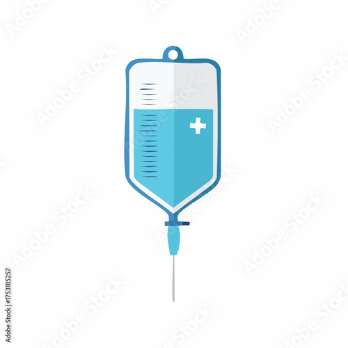IV Bag with Blue Liquid for Medical Treatment, Healthcare and Emergency Aid