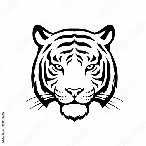 Simple Black and White Tiger Head Illustration Wild Animal Graphic