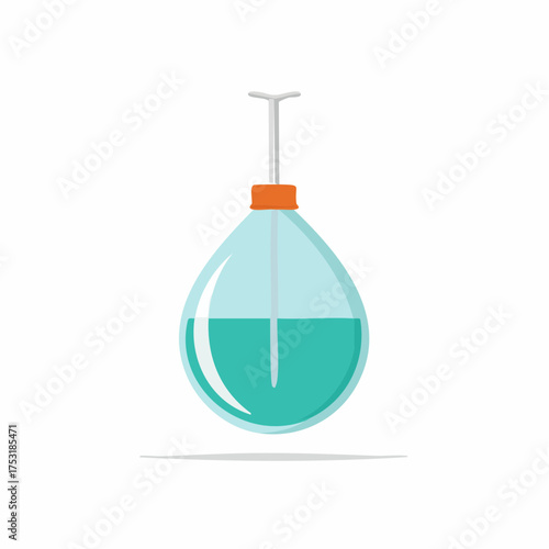 Enema Syringe with Blue Liquid for Medical Use Flat Vector Illustration