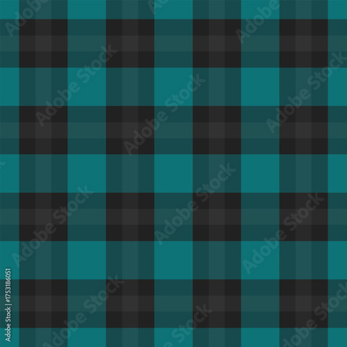 Womens fashion texture pattern textile, decoration plaid fabric vector. Victorian background check tartan seamless in dark and cyan colors.