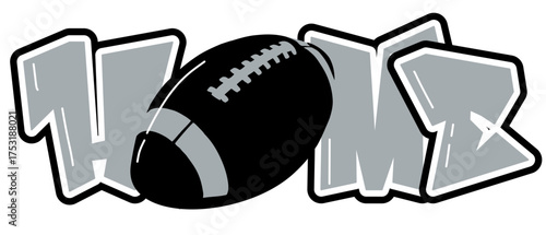 Home lettering featuring a football as the “O”, in silver and black tones. A bold, urban style perfect for sports-inspired street art and graffiti.