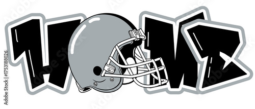 Home lettering featuring a football helmet ad  the “O”, in silver and black tones. A bold, urban style perfect for sports-inspired street art and graffiti.