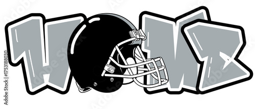 Home lettering featuring a football helmet as the “O”, in silver and black tones. A bold, urban style perfect for sports-inspired street art and graffiti.