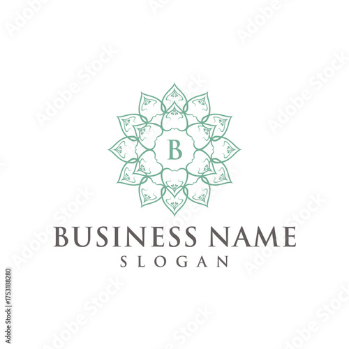 Letter B flower lotus leaves blooming logo design. pattern icon vector template.