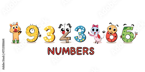 set of number characters funny animals
