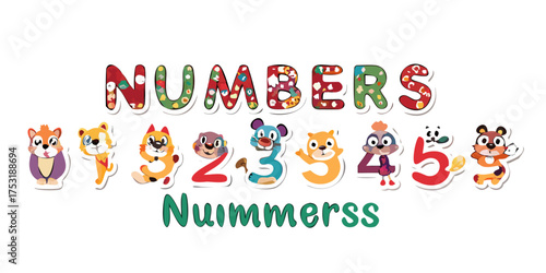 set of number characters funny animals
