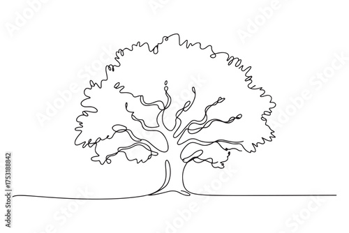Continuous one line drawing of tree minimalist nature design illustration
