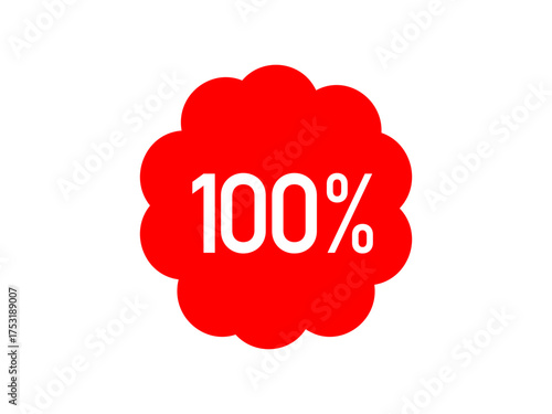 Red 100% off sale label – minimalist starburst vector badge for ecommerce & retail ads	