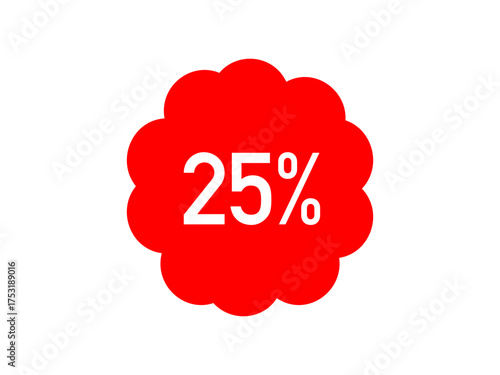 Red 25% off sale label – minimalist starburst vector badge for ecommerce & retail ads	