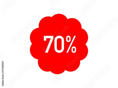 Red 70% off sale label – minimalist starburst vector badge for ecommerce & retail ads	
