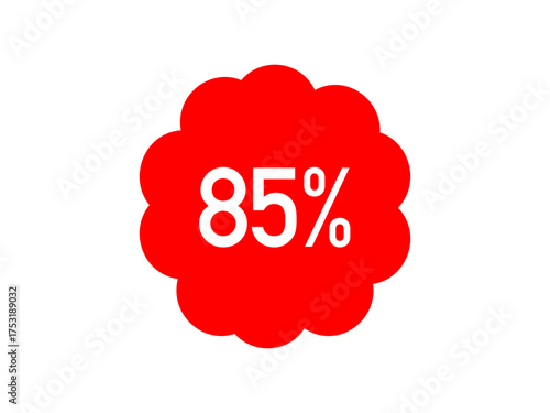Red 85% off sale label – minimalist starburst vector badge for ecommerce & retail ads	
