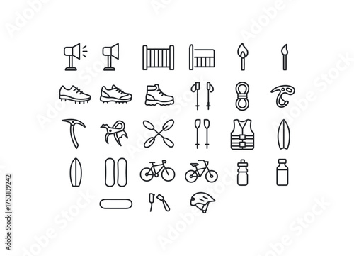 of vector outline icons. outline stroke user interface icons style on clean white background Sports (outdoor) light on light off gate open gate closed match active match inactive track