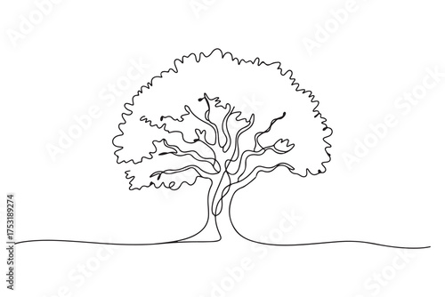Continuous one line drawing of tree minimalist nature design illustration
